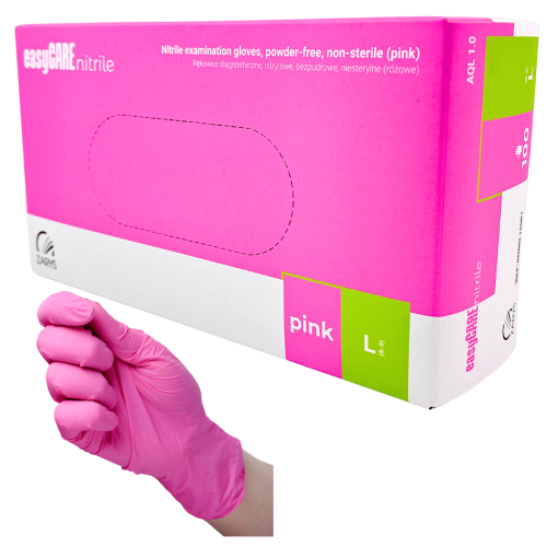 Rękawiczki nitrylowe bezpudrowe RÓŻOWE 100szt. easyCARE pink L Zarys