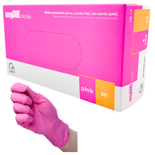 Rękawiczki nitrylowe bezpudrowe RÓŻOWE 100szt. easyCARE pink M Zarys
