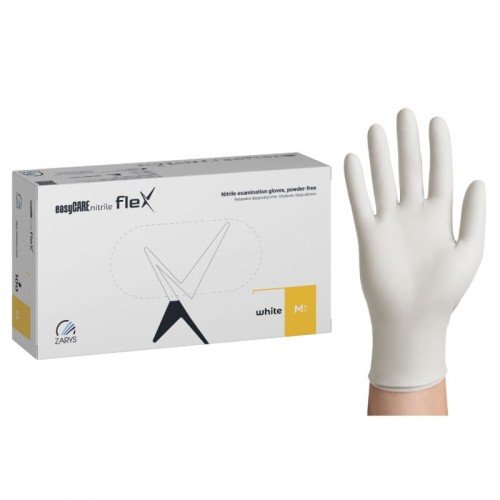 Rękawiczki nitrylowe bezpudrowe BIAŁE 100szt. easyCARE Flex M Zarys