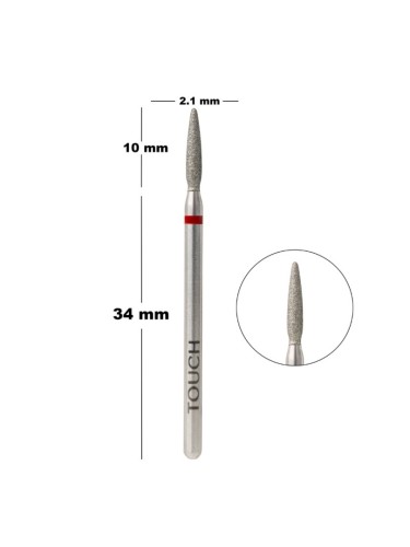 TOUCH Frez diamentowy zaokrąglony płomyk czerwony 2,1 mm