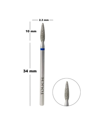 TOUCH Frez diamentowy zaokrąglony płomyk niebieski 2,3 mm