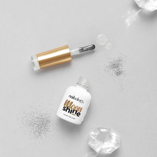 Clavier Nailsology Top brokatowy do paznokci hybrydowych Moon Shine, srebrny blask