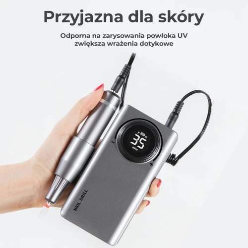 Clavier Frezarka Mobilna, Akumulatorowa do Paznokci, Manicure, 30W 35000 RPM, srebrna
