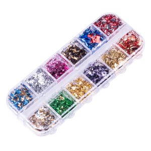 Clavier Pozłotko do paznokci folia chrom w płatkach do zdobień paznokci, ozdoba nr 74, mix kolorów, 12szt.