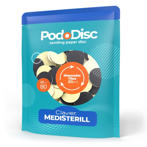 Clavier Nakładki Ścierne, Medisterill, Tarcze wymienne PodoDisc do Pedicure gradacja 25mm, 80 grit, 50szt, czarne
