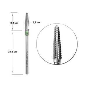 Lunamoon Frez z węglika spiekanego stożek zielony 3,2 mm