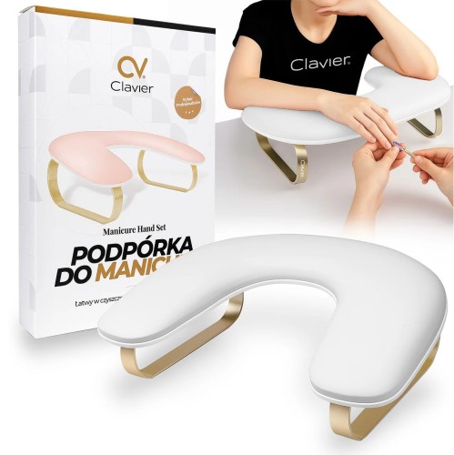 Podpórka pod dłonie do manicure owal – super soft, biało-złota
