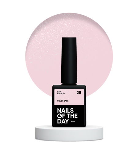 NAILSOFTHEDAY Cover base NEW 28 - półprzezroczysta pudrowo-różowa baza ze srebrną drobinką, 10 ml 1