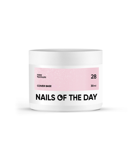 NAILSOFTHEDAY Cover base NEW 28 - półprzezroczysta pudrowo-różowa baza ze srebrną drobinką, 30 ml 1