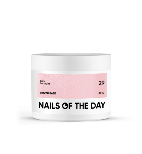 NAILSOFTHEDAY Cover base NEW 29 - półprzezroczysta delikatno-różowa baza ze srebrną drobinką, 30 ml 1