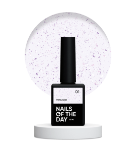 NAILSOFTHEDAY Potal base 01 – mleczno-fioletowa baza ze srebrno-fioletowymi płatkami, 10 ml