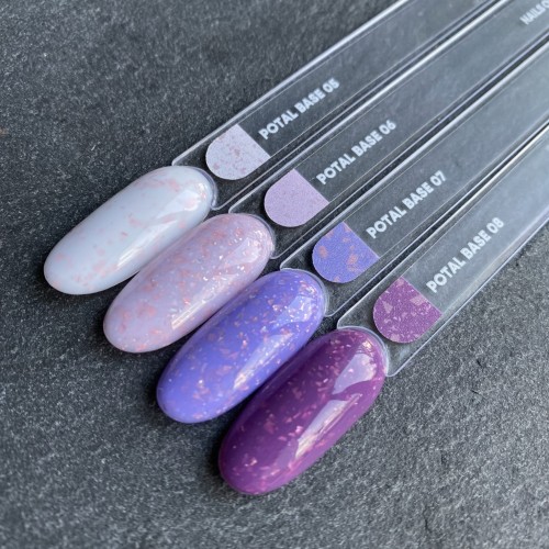 NAILSOFTHEDAY Potal base 06 – jasno-różowa baza z miedzianymi płatkami, 10 ml 4