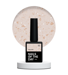 NAILSOFTHEDAY Potal base 12 – beżowa baza ze zlotymi płatkami, 10 ml