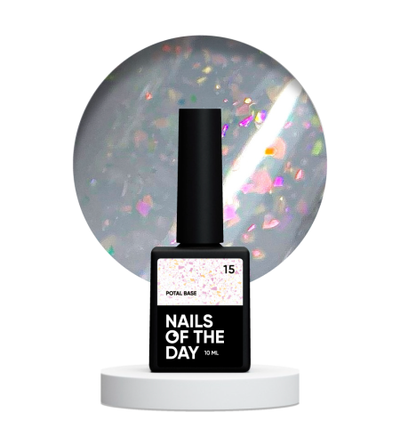 NAILSOFTHEDAY Potal base 15 – delikatno-mleczna baza z holograficznymi płatkami, 10 ml 1