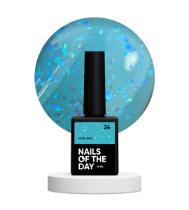 NAILSOFTHEDAY Potal base 24 – turkusowa baza z holograficznymi płatkami, 10 ml