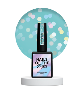 NAILSOFTHENIGHT Party base 05 - neonowo-niebieska baza z holograficznymi sześciokątami, 10 ml