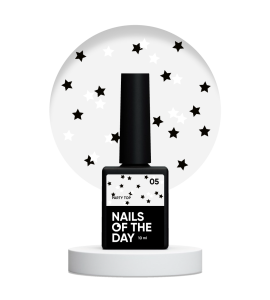 NAILSOFTHEDAY Party top 05 – przezroczysty top z białymi i czarnymi gwiazdkami, bez lepkiej warstwy, 10 ml.