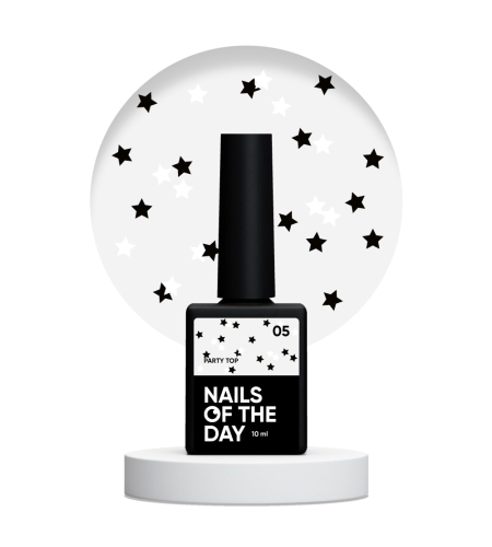 NAILSOFTHEDAY Party top 05 – przezroczysty top z białymi i czarnymi gwiazdkami, bez lepkiej warstwy, 10 ml 1