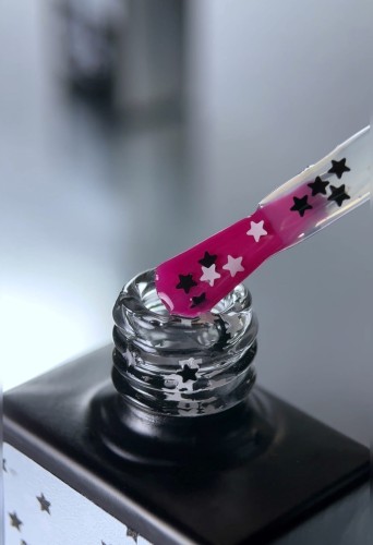 NAILSOFTHEDAY Party top 05 – przezroczysty top z białymi i czarnymi gwiazdkami, bez lepkiej warstwy, 10 ml 2