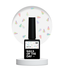 NAILSOFTHEDAY Party top 06 – przezroczysty top z holograficznymi choinkami, bez lepkiej warstwy, 10 ml.