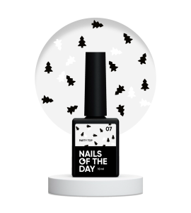 NAILSOFTHEDAY Party top 07 – przezroczysty top z czarnymi i białymi choinkami, bez lepkiej warstwy, 10 ml.