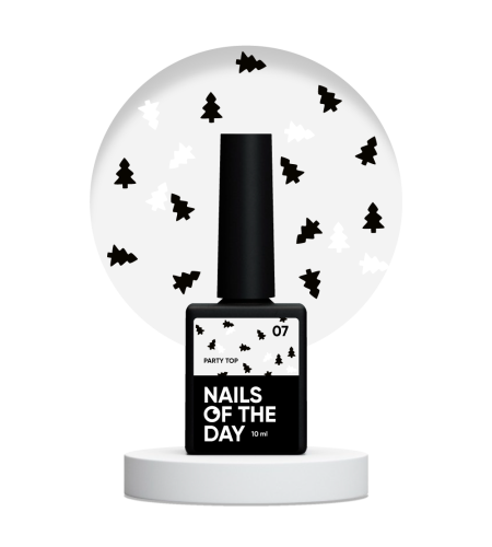 NAILSOFTHEDAY Party top 07 – przezroczysty top z czarnymi i białymi choinkami, bez lepkiej warstwy, 10 ml 1