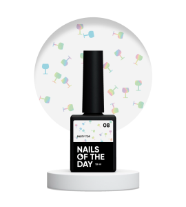 NAILSOFTHEDAY Party top 08 – przezroczysty top z holograficznymi kieliszkami, bez lepkiej warstwy, 10 ml.