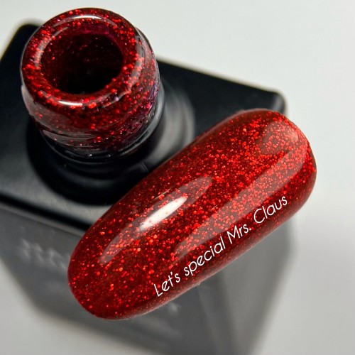 NAILSOFTHEDAY Let's special Mrs. Claus - czerwony lakier hybrydowy z brokatem, 10 ml 2