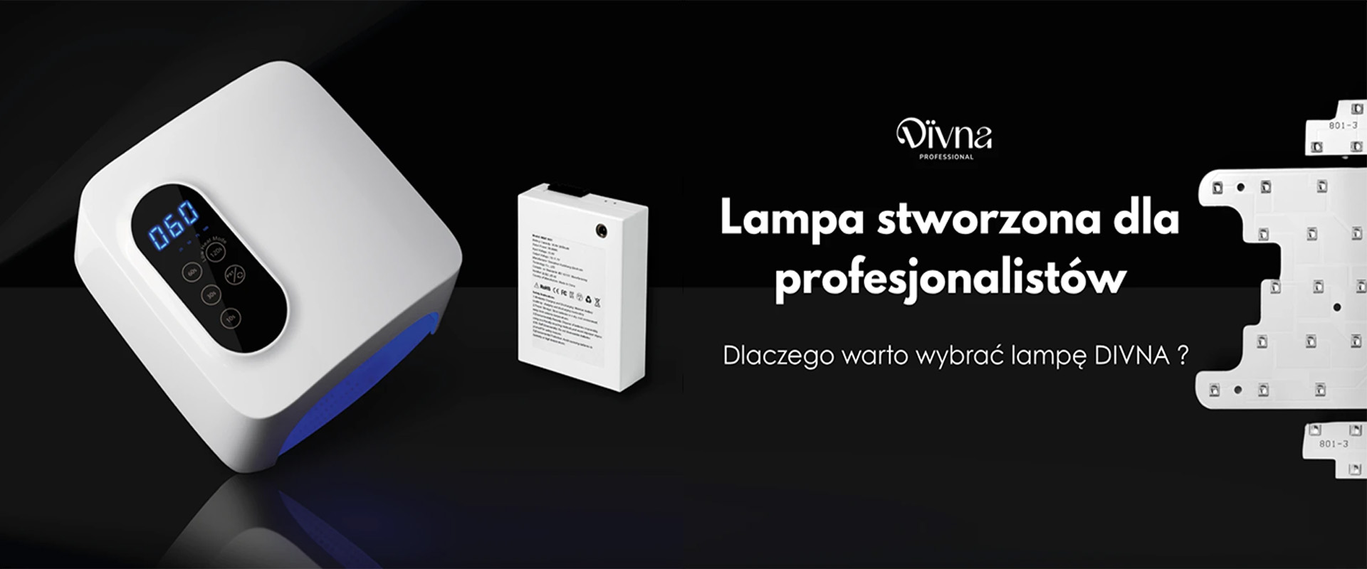 DIVNA Nail Lamp 601 PRO 72 W – profesjonalna lampa LED/UV z akumulatorem